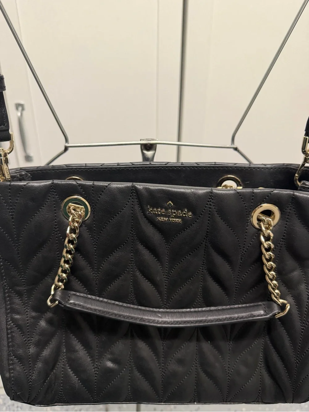 kate spade Black Quilted Leather Satchel with Gold Hardware